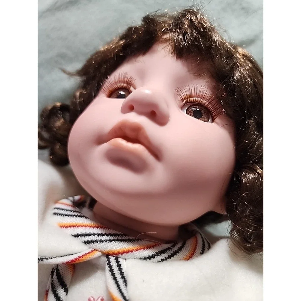 VTG Realistic Curly Brown Hair Doll Date 2003 Soft Body Plastic Face 18 In NSJF